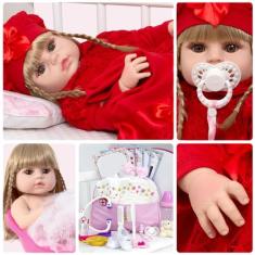 Boneca Reborn Realista Loira Vinil Enxoval Luxo Completo