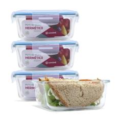 KIT 4 Potes de Vidro Quadrado com Tampa Hermética 800ml Cor:Azul (QH)