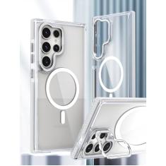 GANGANPRO Capa magnética compatível com Samsung Galaxy S24+ 5G, suporte de anel de câmera embutido, capa protetora transparente clássica à prova de choque para mulheres, homens, meninas, presente,