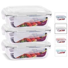 KIT 3 Potes de Vidro Retangular com Tampa Hermética 640ml Cor:Branco (QH)