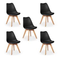 Conjunto 05 Cadeiras Eames Wood Leda Design - Preta - Magazine Decor