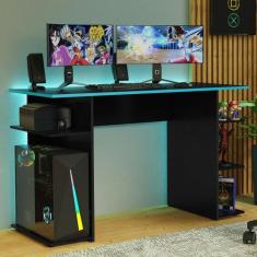Escrivaninha Mesa para Computador Gamer 9424 Madesa, Preto/Azul