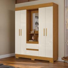 Guarda Roupa Casal 149,10cm 4 Portas e 2 Gavetas Capelinha com Espelho