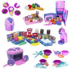 Super Kit Cozinha Infantil Eletro Mercado Comida Fogão 108pç - Altimar