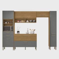 Cozinha Modulada Ametista Composição 4 Freijó Gris Ripado - Kits Paraná
