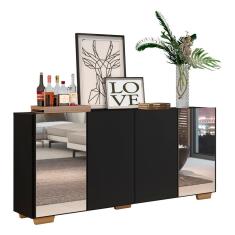 Aparador Buffet C/ Espelho E Pés Quadrados Preto/natural