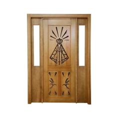 Portal Madeira Maciça Vitrô Duplo Santa Entalhada Completa 153x213x16cm Cedro Rosa Madeira