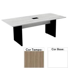 Mesa de Reunião com Caixa de Tomada 200 x 90 cm Pé Painel PE25 em MDP Noce Naturalle Base Branca