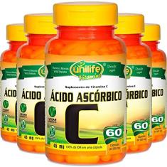 Kit 5 Vitamina C Ácido Ascórbico 60 cápsulas Unilife