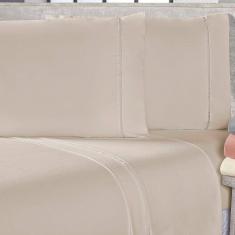 Jogo De Cama Lençol Casal Padrão Sofist Ponto Palito 400 Fios Toque Macio 03 Peças - Bege