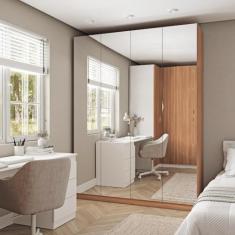 Guarda Roupas Modulado com Espelho 4 Portas com Cabideiro Hera Cabecasa Madeiramadeira Louro/cromado