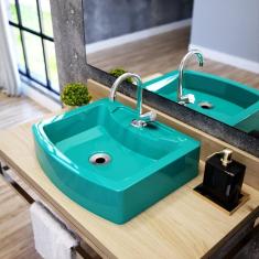 Kit Cuba Rt41 com Torneira C50 e Válvula 1 Polegada Abs e Sifão Pvc e Flexível Compace Azul Turquesa