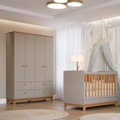 Quarto de Bebê Berço Mini Cama e Guarda-Roupa 4 portas 4 gavetas Liza 