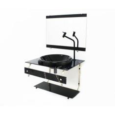 Gabinete de vidro para banheiro 60cm it inox com cuba chapeu - mármore