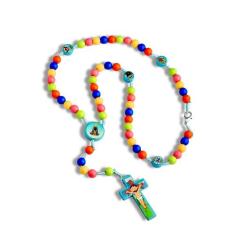 Colar Terço Infantil Colorido Azul Rosa Católico Maria 55 cm - Santo E