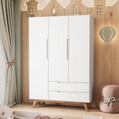 Guarda Roupa Infantil Retrô 3 Portas 2 Gavetas Sonhare Branco - Olivar