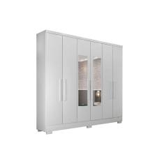 Guarda Roupa 6 Portas (2 c/ Espelho) e 2 Gavetas c/ Pés Milly/Veneza Branco - Novo Horizonte