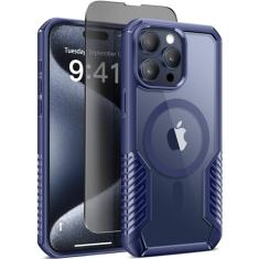 MOBOSI Capa de privacidade para iPhone 15 Pro Max [compatível com MagSafe] proteção de grau militar à prova de choque, [com protetor de tela e lente da câmera], capa magnética para celular para iPhone