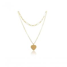 Colar Duplo Folheado Em Ouro 18k Com Coração