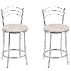 Kit 2 Banquetas Cromadas Bc26-c E503 Cromado-bege