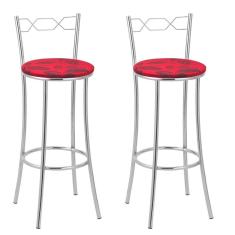 Kit 2 Banquetas Cromadas Bc51-a E502 Cromado-vermelho