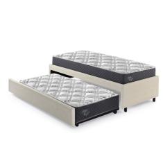 Bicama Box Solteiro 88x188cm Courino Com Dois Colchões Adapto Molas Ensacadas Ecoflex Areia-cinza