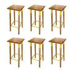 Kit 6 Banquetas Bistro Industrial Colors Ferro E Madeira Maciça - Amarela Amarelo