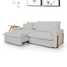 Sofá Retrátil Reclinável Davi com Molas Ensacadas no Assento Tecido Linho Cinza Claro 2,10m