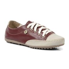 Tênis Casual em Couro Feminino com Cadarço Detalhe em Pedra e Costura Manual-Feminino