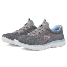 Skechers Tênis feminino Summits Fun Flare, Cinza-rosa-azul, 9 Wide
