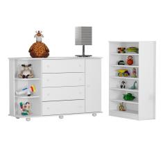 Cômoda com Cantoneira Laura e Armário Multiuso Bell Branco