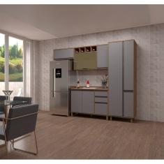 Armário de Cozinha Compacta 4 Peças com Tampo Vanilla com Cinza Puro Isa Luciane Móveis