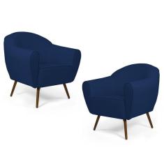 Kit 02 Poltronas Nina Pés Palito Madeira Azul Marinho