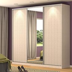 Guarda Roupa Casal com Espelho 3 Portas de Correr Nova Mobile Noce