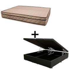Cama Baú Queen 158 Tecido Sintético Preto Com Colchão Polônia Bello Box - D28 66x158x198