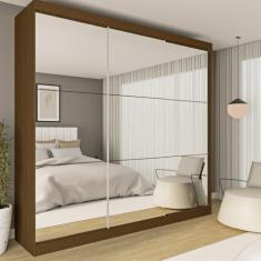 Guarda Roupa Casal com Espelho 3 Portas de Correr 4 Gavetas Rennes Espresso Móveis Freijó