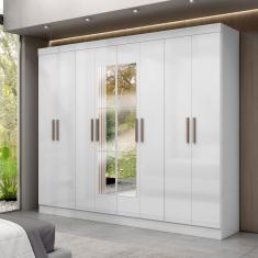 Guarda-Roupa Paris 8 Portas 4 Gavetas com Espelho Branco - Maxel