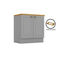 Balcão de Cozinha Americana 2 Portas c/Tampo Cooktop 80cm Cinza - Henn