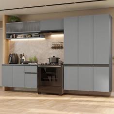 Armário de Cozinha Completa Suspenso 320cm Cinza Nice Madesa 05, Cinza
