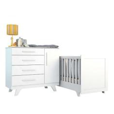 Quarto de Bebê Berço Mini Cama E Cômoda 4 Gavetas 1 Porta Retrô Móveis