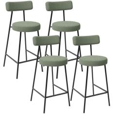 Kit 04 Banquetas Baixa Para Cozinha Sala De Jantar Bar Bancada Milão L02 Bouclê Oliva - Lyam Decor