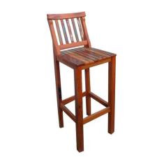 Banqueta Alta com Encosto Conforto Madeira Maciça de Demolição  Patina