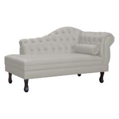 Recamier Decorativo Divã Larissa Lado Esquerdo Couro Bege Pés Madeira 