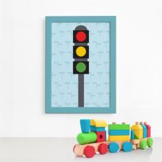 Quadro Infantil Quarto Menino Semáforo 22x32 Moldura Azul - Quartinhos