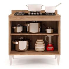 Balcão Para Cooktop 2s Brenda 80cm Castanho Preto