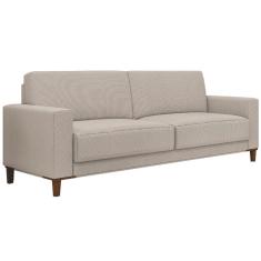 Sofá 3 Lugares 214cm Sala de Estar Living Pés Madeira Viso M03 Linho Cru - Lyam Decor