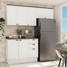 Cozinha Completa Aéreo 4 Portas Balcão 2 Portas 3 Gavetas com Tampo e Rodapé luminata Genialflex Branco/ébano