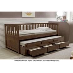 Bicama Solteiro com 3 Gavetas em Madeira Maciça Pérola Castanho - Straub Web