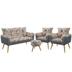 Namoradeira e 2 Poltronas Beta com Puff Solar F-014 Sued Estampado Bege com Sued Aradecor