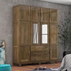 Guarda Roupa Casal com Espelho e Pés 10 Portas 3 Gavetas Paris Castanho
